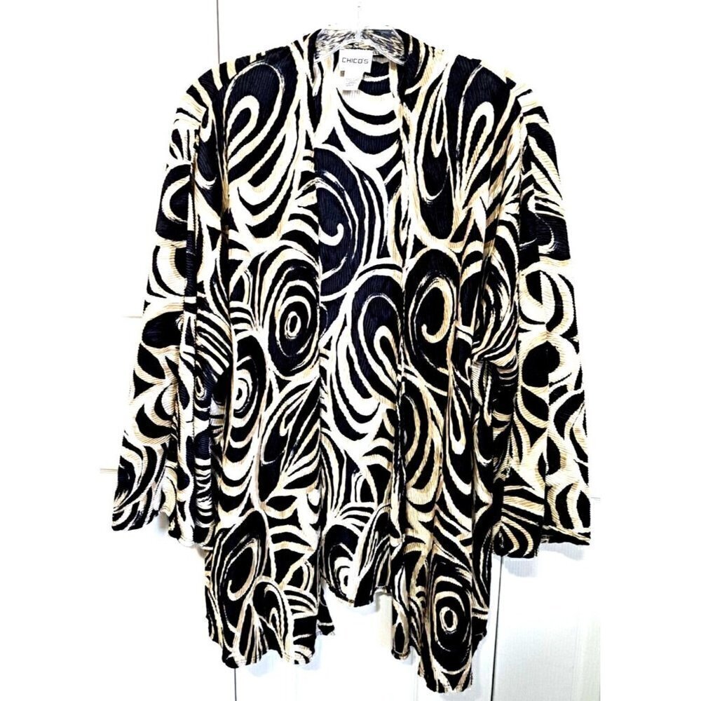 Chico's L Multicolor Fly Away Lightweight Jacket 3/4 Sleeve
